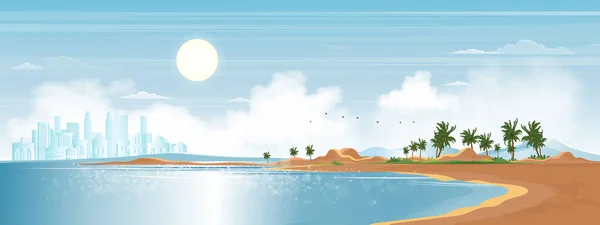 Морской Голубой Океан Кокосовая Пальма Острове Весной Морской Пляжный Пейзаж — стоковый вектор