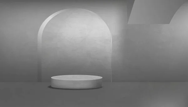 Grey Concrete Studiorom Med Podium Mockup Vektorbakgrunn Tomt Moderne Loftdesign – stockvektor