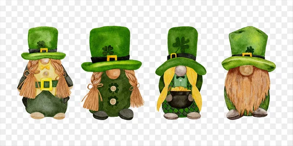 Встановити Leprechaun Чотирма Листками Конюшини Прозорому Фоні Елементи Cute Дня — стоковий вектор