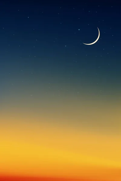 Night Sky Crescent Moon Stars Shining Vertical Dramatic Dark Blue — Stockový vektor