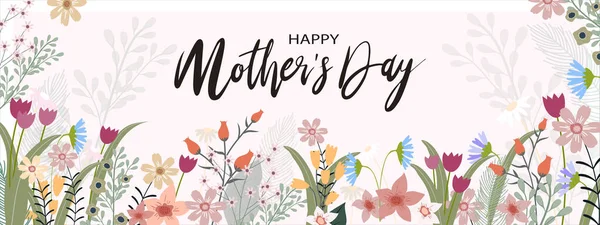 Spanduk Hari Ibu Dengan Bunga Spring Berbatasan Dengan Latar Belakang - Stok Vektor