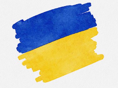 Beyaz kağıt arka planda Ukrayna bayrağı suluboya el boyası. 