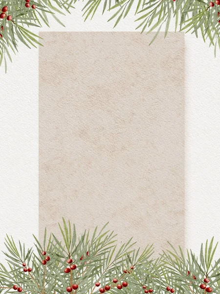 Weihnachtsgrußkarte Aquarell Digitale Handbemalung Wacholderzweig Mit Roten Beeren Rand Mit — Stockfoto