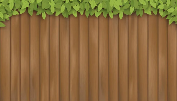 Fondo Madera Con Marco Hoja Verde Ilustración Vectorial Ramitas Naturales — Vector de stock