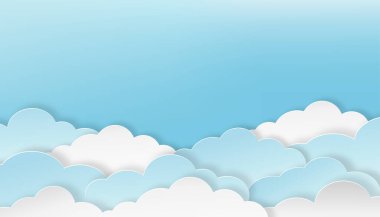 Mavi Gökyüzü arka planına sahip bulut, Vektör illüstrasyon Bulut tabaka üç boyutlu kağıt kesme biçimi metin için kopyalama alanı ile. Bahar indirimi ya da Yaz sezonu için yatay pankart