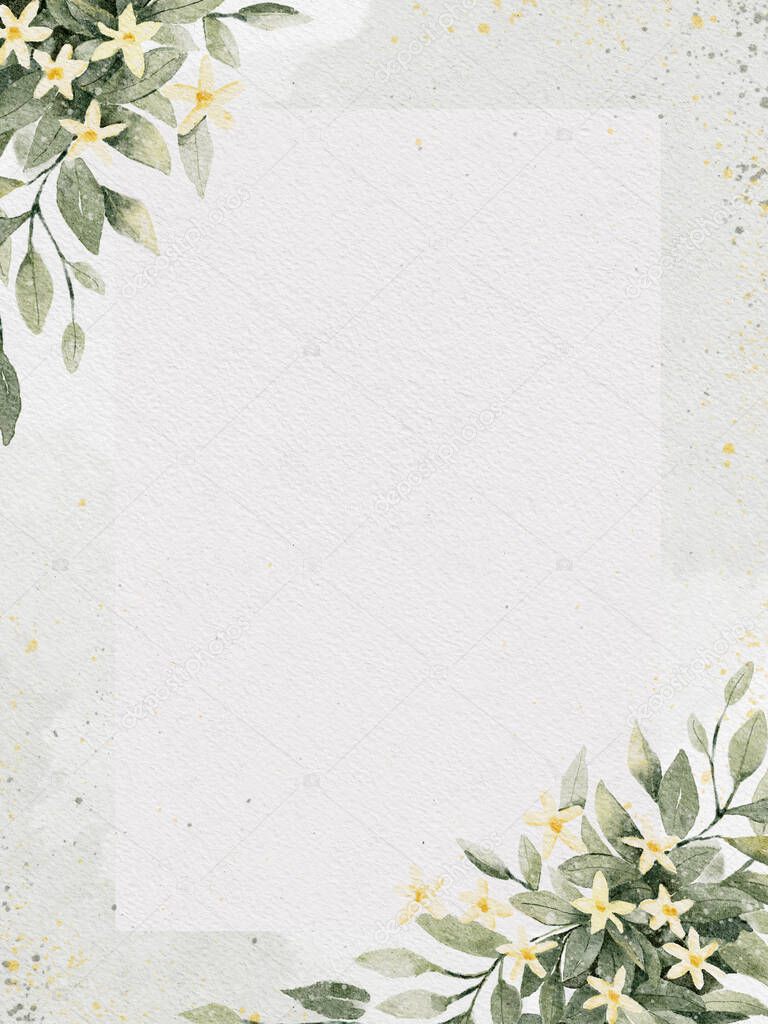 Watercolor botanic card with cute wild flowers and leaves. Spring, Summer Floral ornament for poster,invitation, illustration decorative for greeting card design background.Banner digital Hand paint