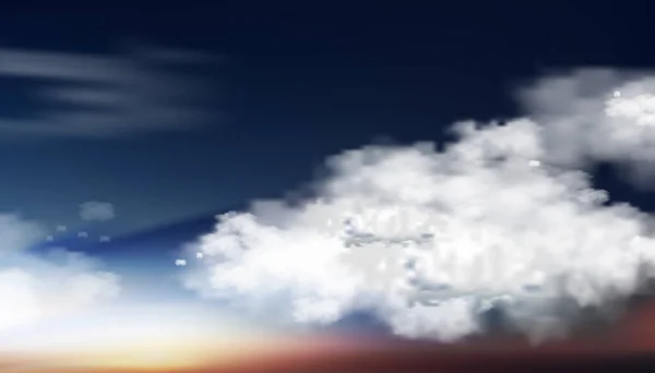積雲と濃い青の夕日の空のパノラマ 夕方の夕焼け空 劇的な夕暮れの風景の空 ベクトルメッシュ水平線暗いバナー空夜の前に4シーズンの背景 — ストックベクタ