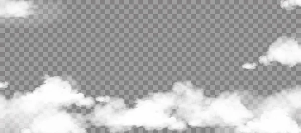 在透明的背景下隔离的蓬松的白云天空作为背景模板装饰或网络横幅覆盖 是烟雨或雷雨的自然软云的矢量图形元素 — 图库矢量图片