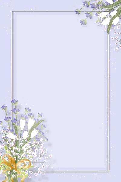Весенний Фон Лиловой Лавандой Белый Букет Цветов Тюльпана Фиолетовом Фоне — стоковый вектор