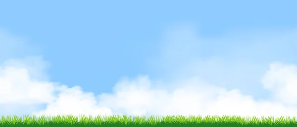 Seamless Pattern Spring Green Grass Landscape Could Blue Sky Sunny — стоковый вектор