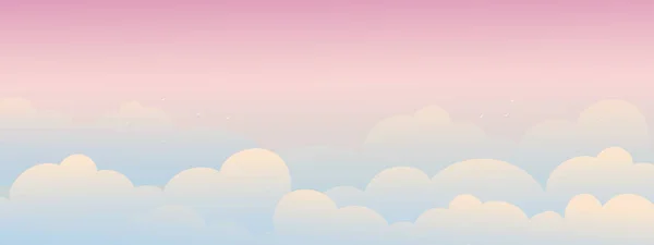 Pastel Sky Cloud Blue Pink Orange Morning Panoramic Fantasy Banner - Stok Vektor
