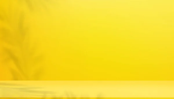 Желтый Фон Сцена Комнаты Студии Тенью Пальмового Листа Стене — стоковый вектор