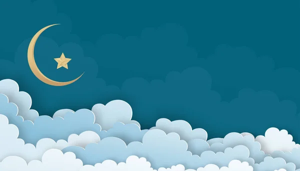 Ciel Bleu Avec Nuage Croissant Lune Étoile Illustration Vectorielle Couches — Image vectorielle