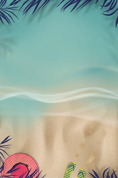 Summer Background Footprint Step Beach Sand Blue Ocean Sea Wave — Διανυσματικό Αρχείο