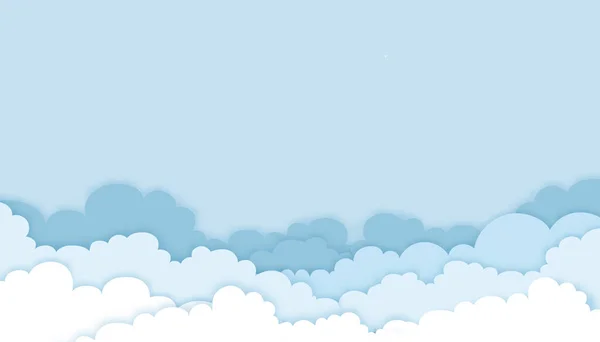 Origami Cloud Dengan Latar Belakang Blue Sky Vector Illustration Cloudscape - Stok Vektor