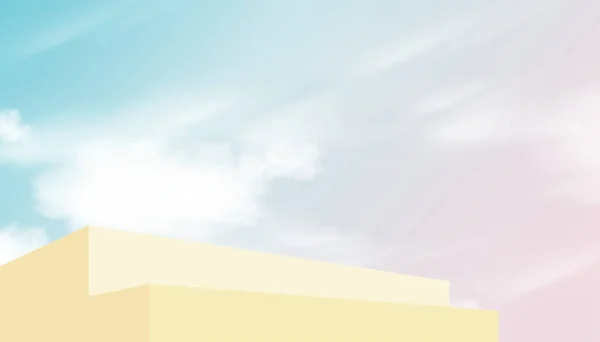 Stufe Podium Mit Blauem Rosa Pastellhimmel Mit Wolkenhintergrund Vector Illustration — Stockvektor