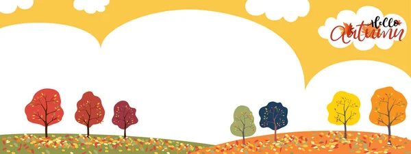 Fall Seasonbackground Banner Σετ Δέντρου Πολύχρωμα Φύλλα Που Πέφτουν Στο — Διανυσματικό Αρχείο