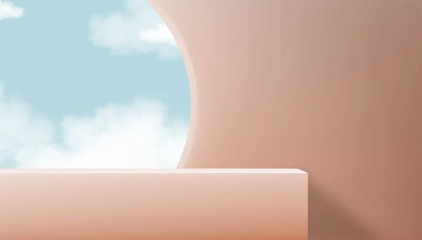 Трехмерный Дисплей Бежевой Стене Векторный Фон Голубым Небом Окне Минимальный — стоковый вектор