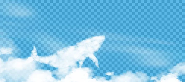 Fluffy Cloud Whale Shape Flying Sky Blue Transparent Background Vector — Vector de stock