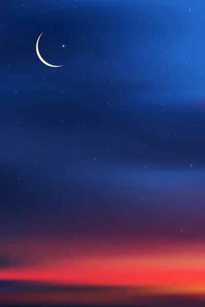 Islamic Card Crescent Moon Blue Orange Sky Background Vertical Banner — стоковый вектор