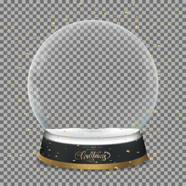 Snow Globe Gold Elements Falling Vector Illustration Empty Crystal Sphere - Stok Vektor