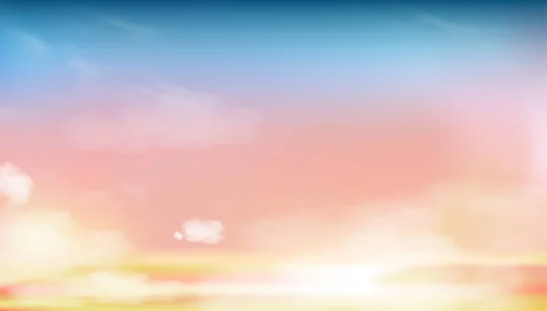 Sky Fluffy Clouds Pastel Color Blue Pink Yellow Orange Morning — 스톡 벡터