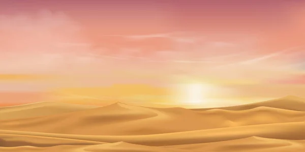 Desert landscape sand dunes with Morning Sunrise in Orange,Yellow,Pink sky,Vector cartoon hot dry deserted with twilight  Sunset in evening,Nature background with sandy hills parallax scene in Autumn