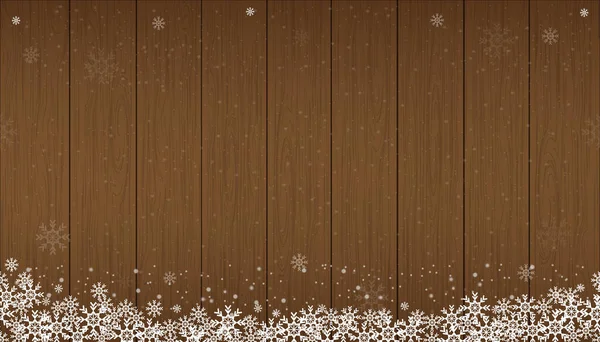 棕木质地圣诞灯饰的无缝图案冬季背景 灯泡的矢量圣诞节背景 木板墙壁上的雪 新年无缝隙全景横幅 — 图库矢量图片
