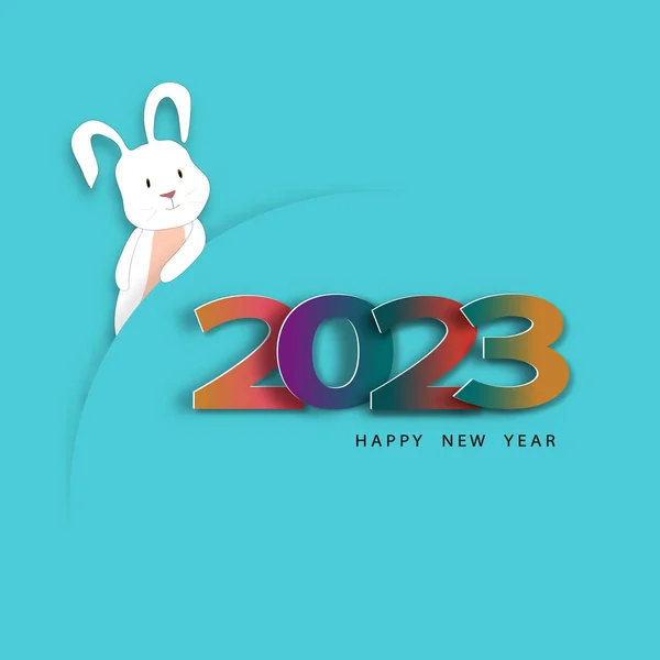 Happy New Year 2023 Number Cute Rabbit Paper Cut Text — Stock Vector