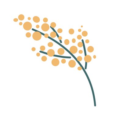 Şekil verilmiş dal, yaprak, süs için çiçek. Düz İskandinav tarzında, beyaz bir arkaplanda izole edilmiş vektör rengi çizimi.