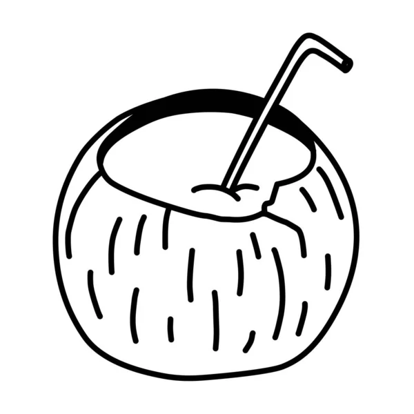 Χειροποίητο Κοκτέιλ Καρύδας Που Απομονώνεται Λευκό Φόντο Doodle Απλή Απεικόνιση — Διανυσματικό Αρχείο