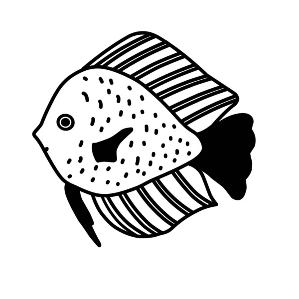 Lustige Fische Vektorillustration Auf Isoliertem Weißem Hintergrund Schwarze Umrisse Eines — Stockvektor