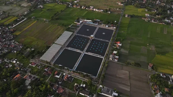 Planta Tratamiento Aguas Residuales Con Vista Aérea Filtración Agua Sucia —  Fotos de Stock