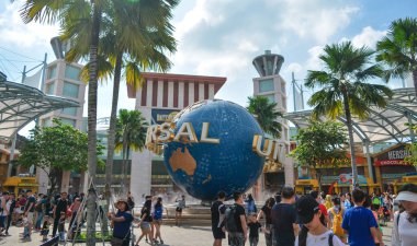 Singapur 'da popüler bir yer olan Sentosa Adası' nda bulunan Universal Stüdyoları Singapur ikonu. : Singapur - 26 Ocak 2019
