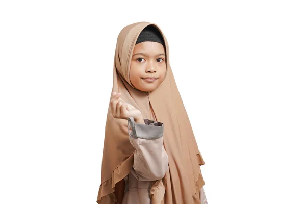 Beautiful Girl Wearing Hijab Muslim Dress Giving Sign Love Isolated — Stock fotografie