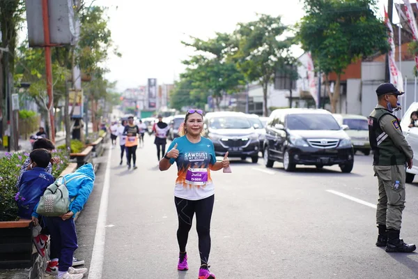 Marathon Race Magelang Indonesia People Set Foot City Roads Distance — Stock Photo, Image