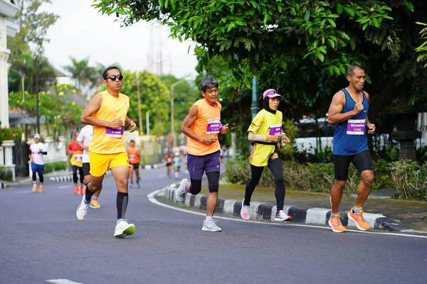 Marathon Race Magelang Indonesia People Set Foot City Roads Distance — Stock Photo, Image