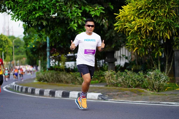 Marathon Race Magelang Indonesia People Set Foot City Roads Distance — Stock Photo, Image