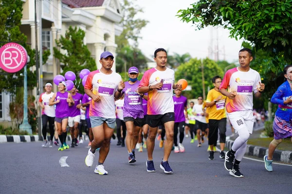 Marathon Race Magelang Indonesia People Set Foot City Roads Distance — Stock Photo, Image