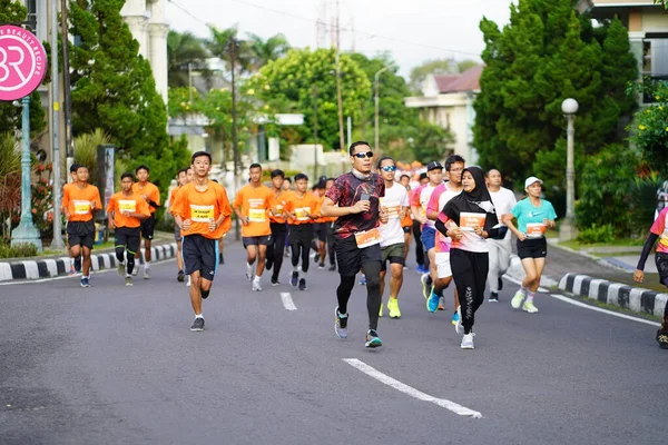 Marathon Race Magelang Indonesia People Set Foot City Roads Distance — Stock Photo, Image