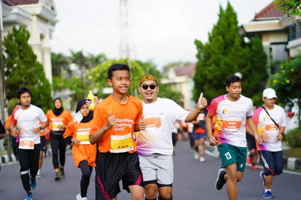 Maratona Gara Magelang Indonesia Gente Mette Piede Sulle Strade Della — Foto Stock