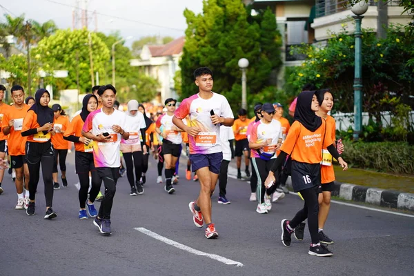 Marathon Race Magelang Indonesia People Set Foot City Roads Distance — Stock Photo, Image