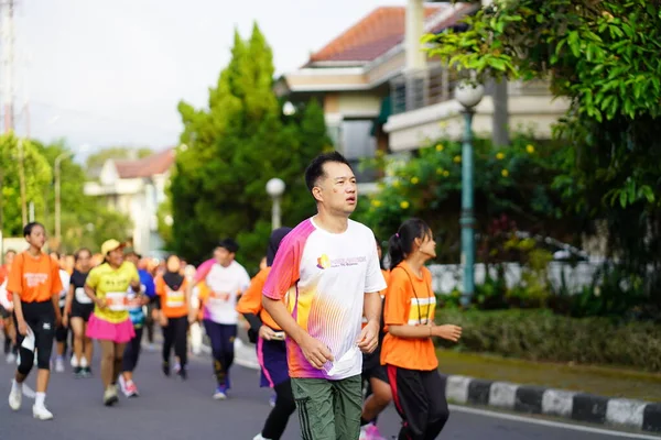 Marathon Race Magelang Indonesia People Set Foot City Roads Distance — Stock Photo, Image