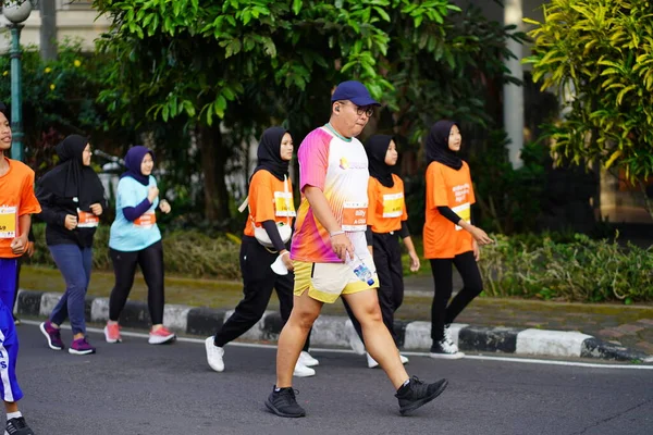 Marathon Race Magelang Indonesia People Set Foot City Roads Distance — Stock Photo, Image