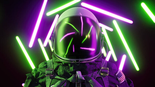 Astronaut in space suit among laser beams. Futuristic background. 3d render — Stock Photo, Image