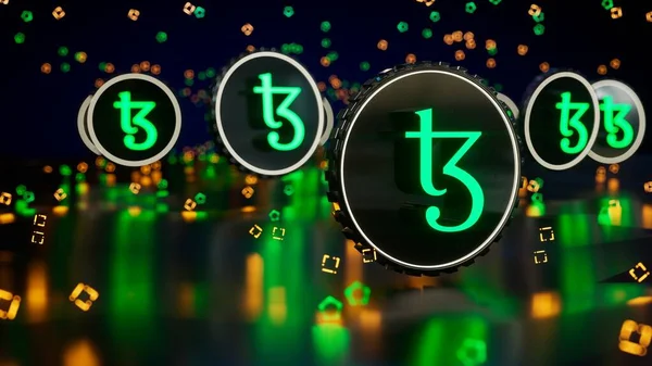 Tezos cryptocurrency sign. Financial and business on blockchain technology. 3d render — Stock Photo, Image