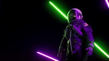 Neon lazer ışınları arasında geri dalga astronotu. Geleceksel döngü 3d canlandırması