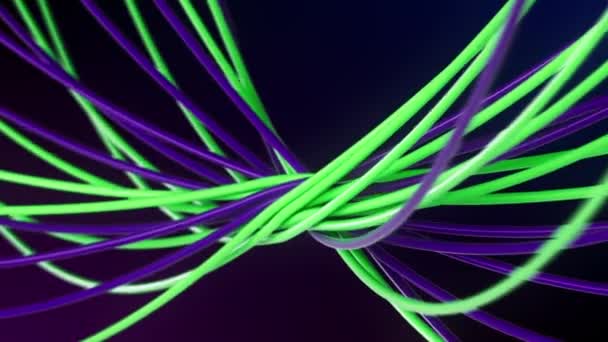 Скручені кабелі Ethernet на темному фоні. Концепція комп'ютерної мережі. 3d візуалізація — стокове відео