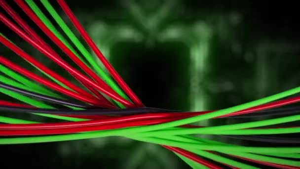 Červené a zelené ethernetové kabely. Koncept síťového připojení. 3D vykreslování — Stock video