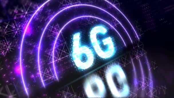 6G vezeték nélküli mobilhálózati technológia koncepció szimbólum. 4k stock videó — Stock videók